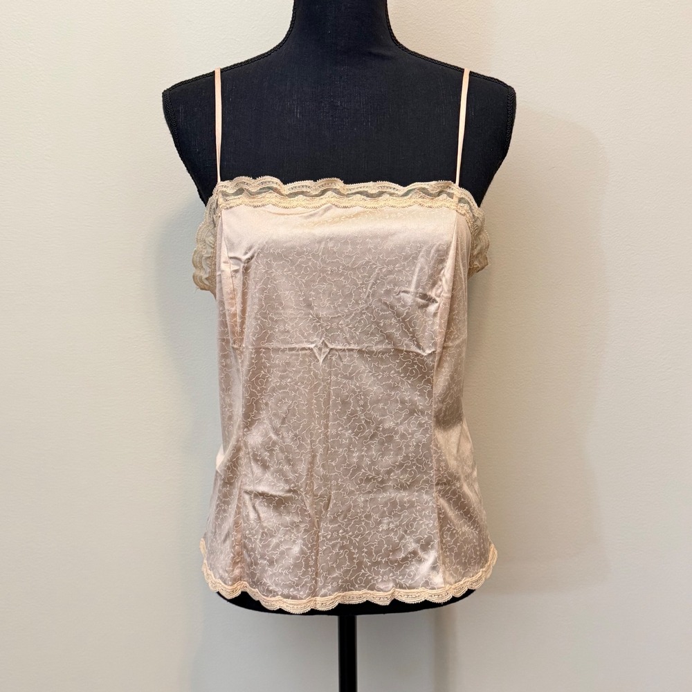 Vtg Givenchy Logo Lace Trim Camisole Nude Peach Floral TankTop Feminine Coquette